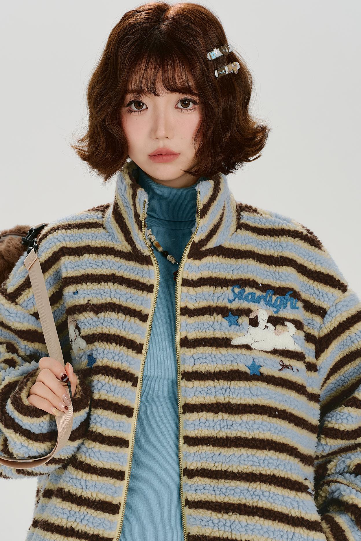High Neck Border Zip Jacket