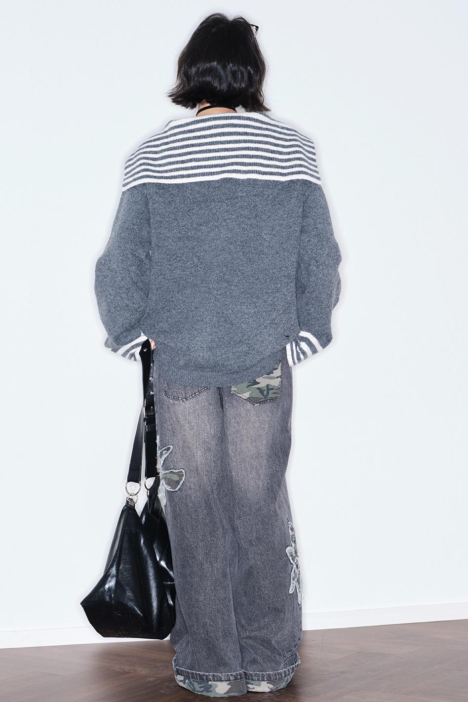 Striped Zip Knit Top