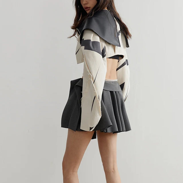 Short Leather Jacket Beige