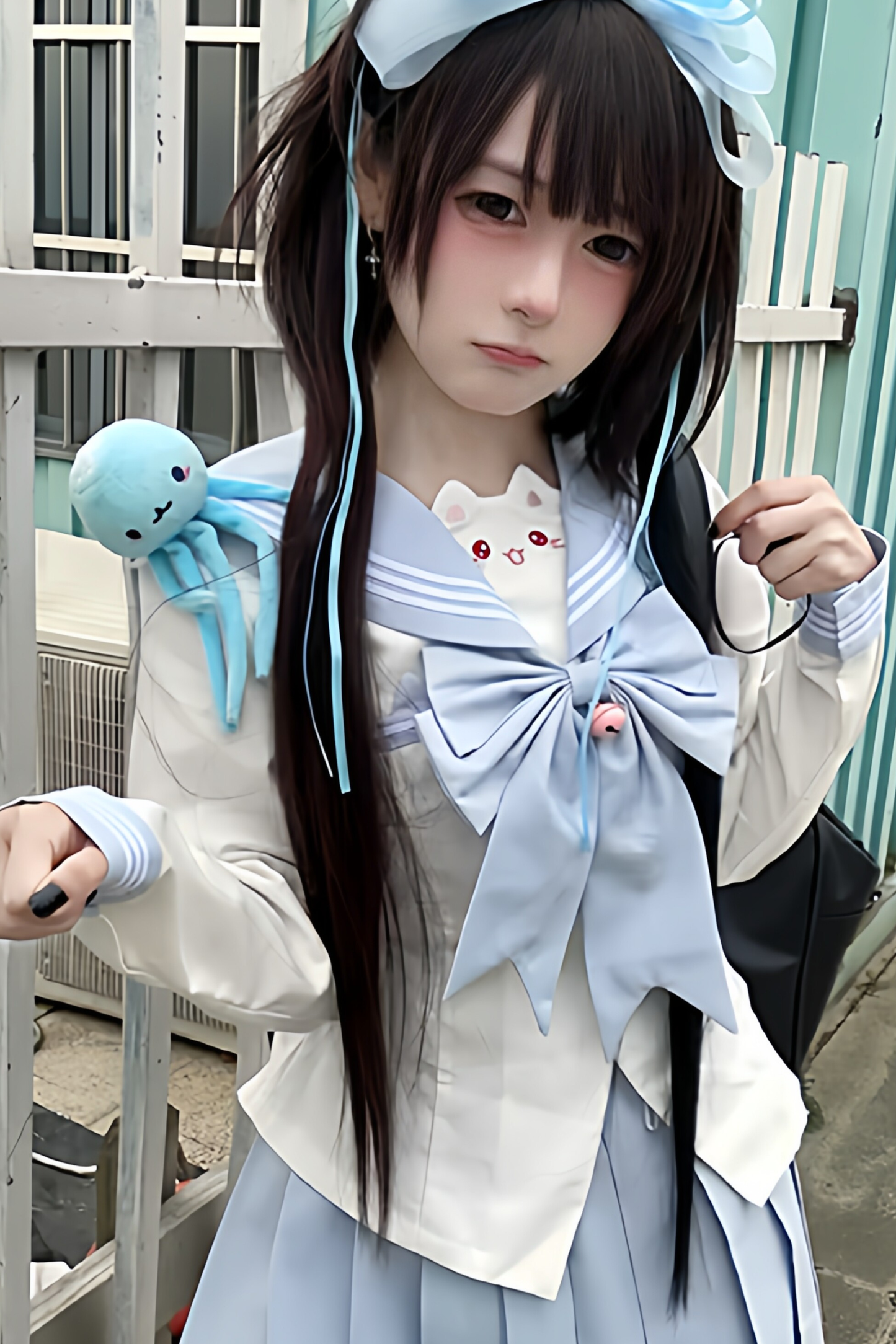 Anime Girl Sailor Top + Skirt + Ribbon