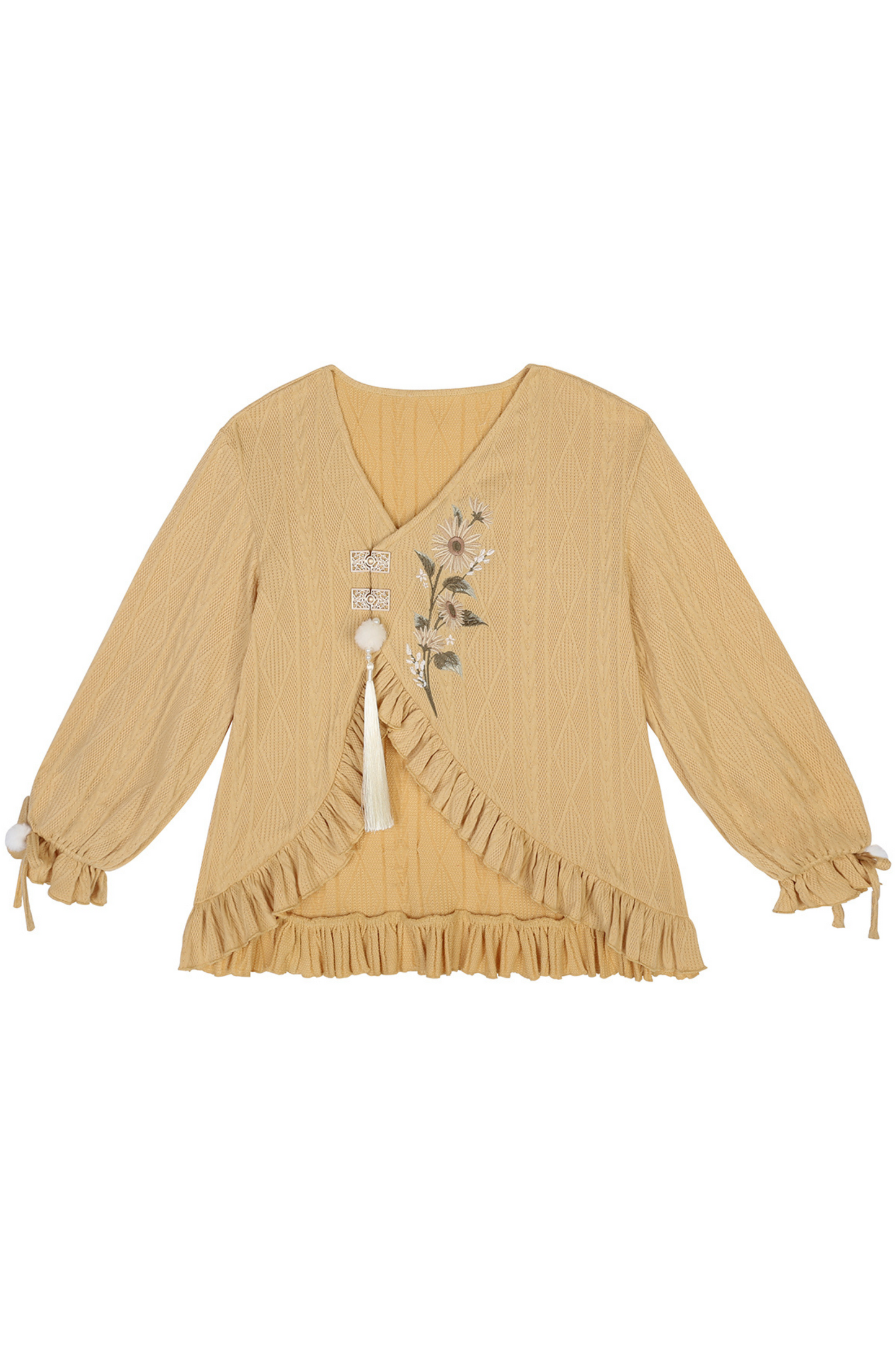 Retro Flower Chinese-style Cardigan + Flared Doll Collar Dress