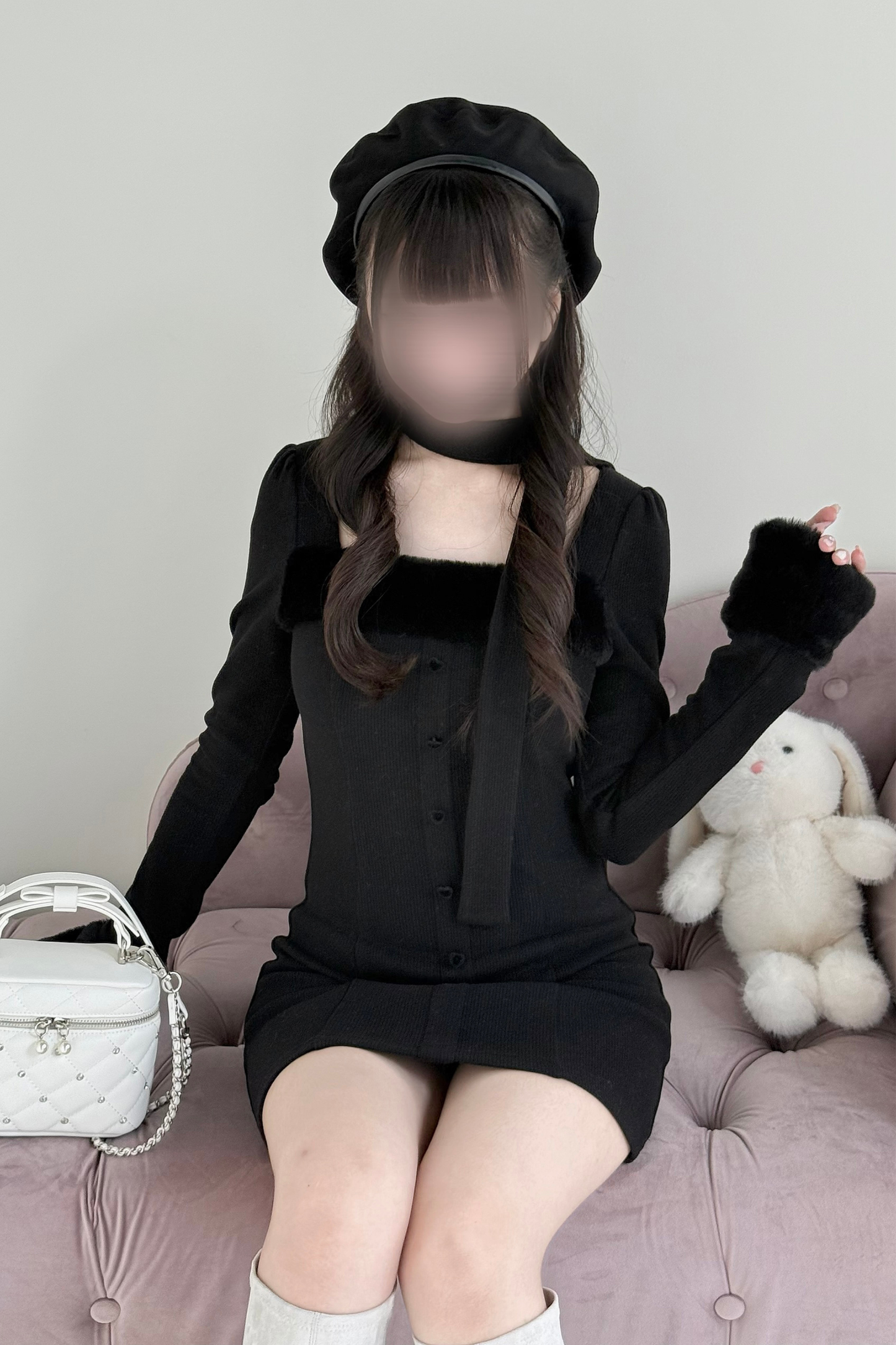 Point Fleece Design Tight Dress