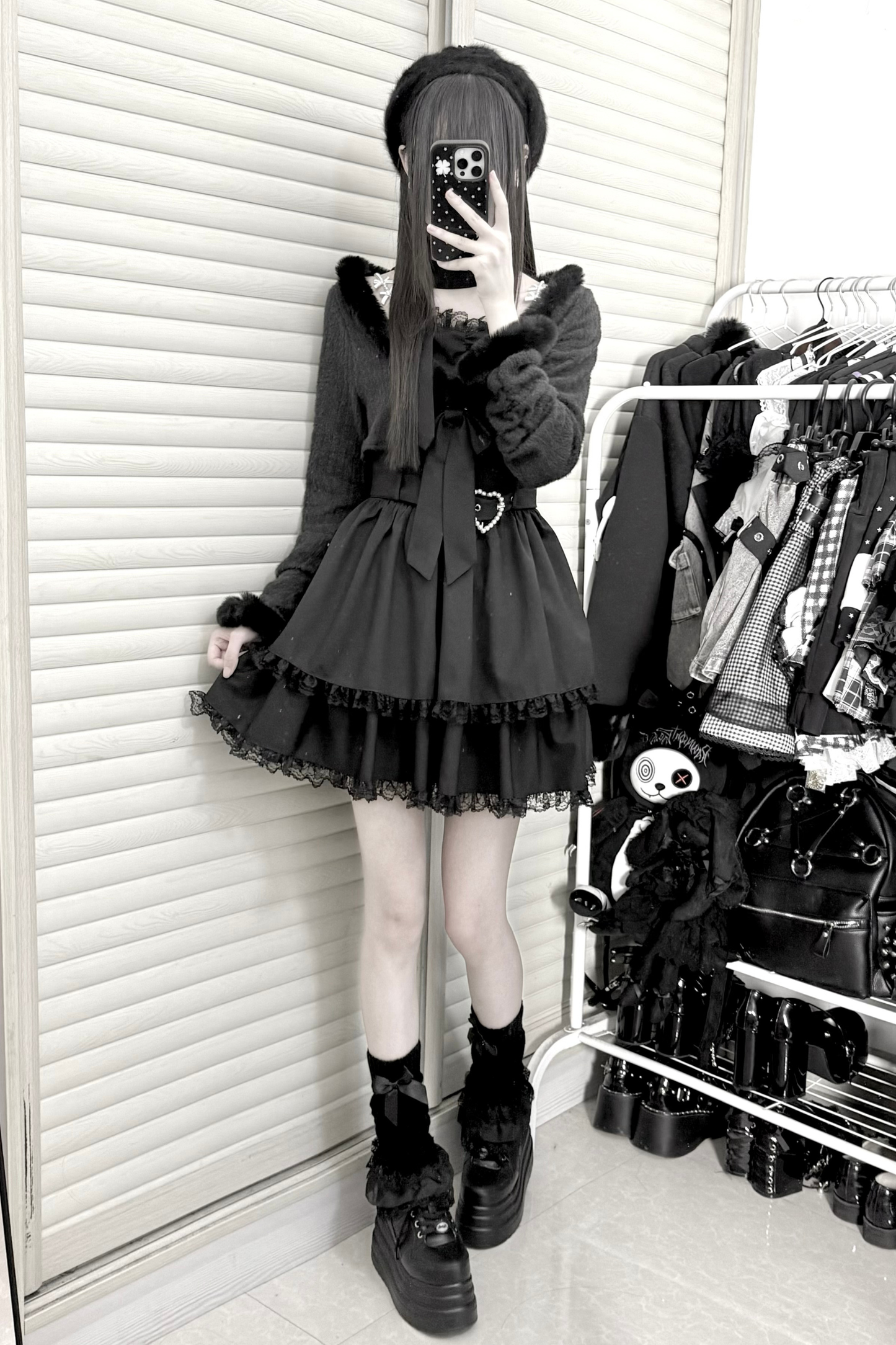 Jirai Suspender Skirt + Short Cardigan