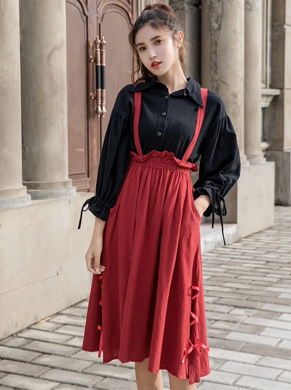 Ribbon Skirt Stand Collar Shirt Set
