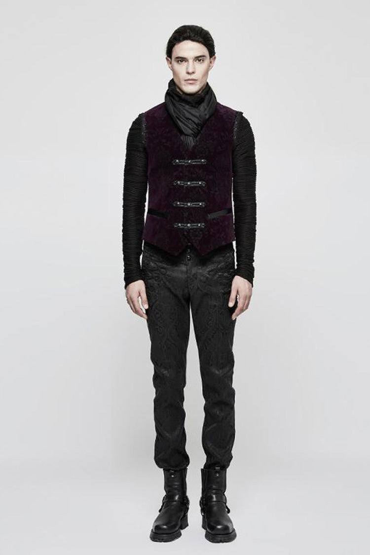 Red Gothic Velveteen Printing Front Metal Buckle Weave Strap Vest