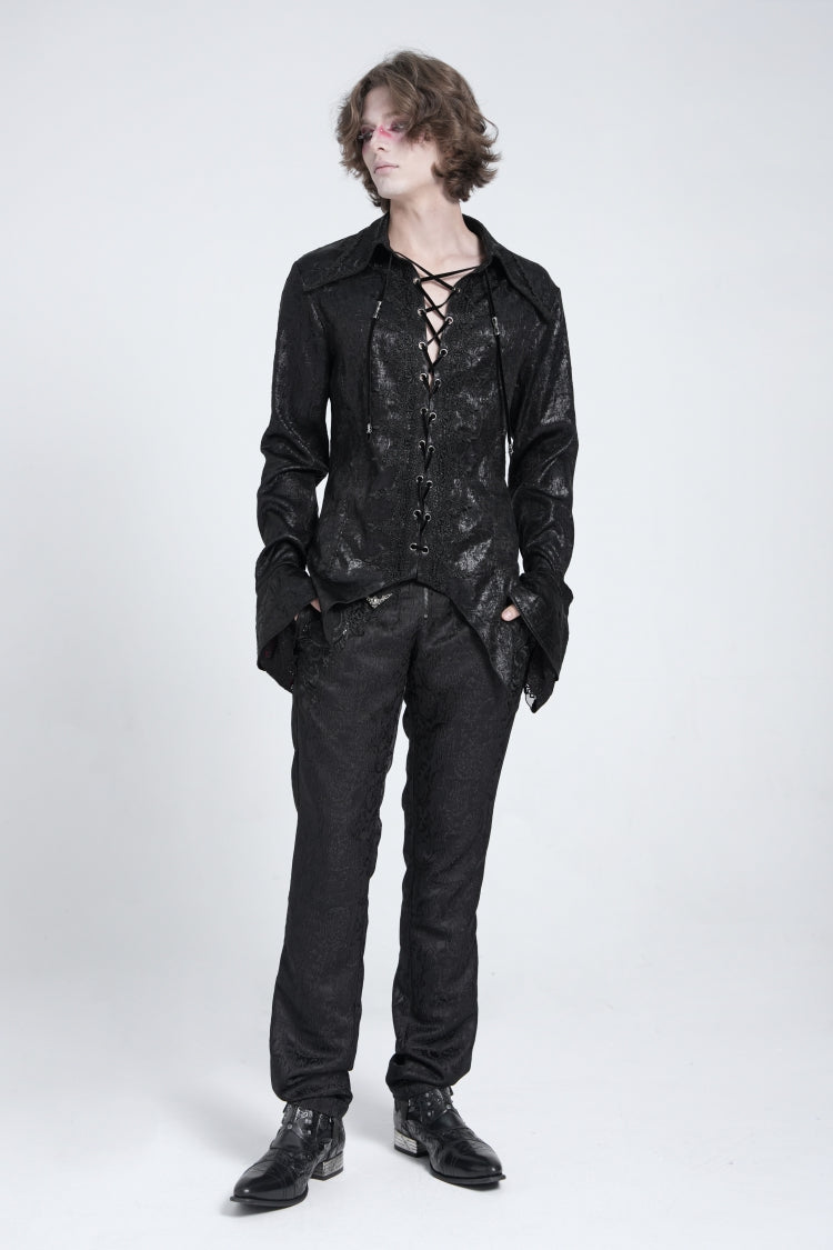 Black Long Trumpet Sleeves Lace-up Gothic Swallow-tailed Blouse