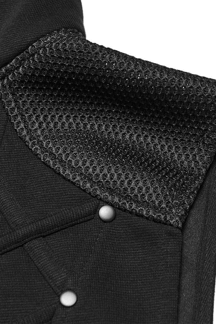 Black Stand Collar Sleeveless Hooded Zipper Punk Vest