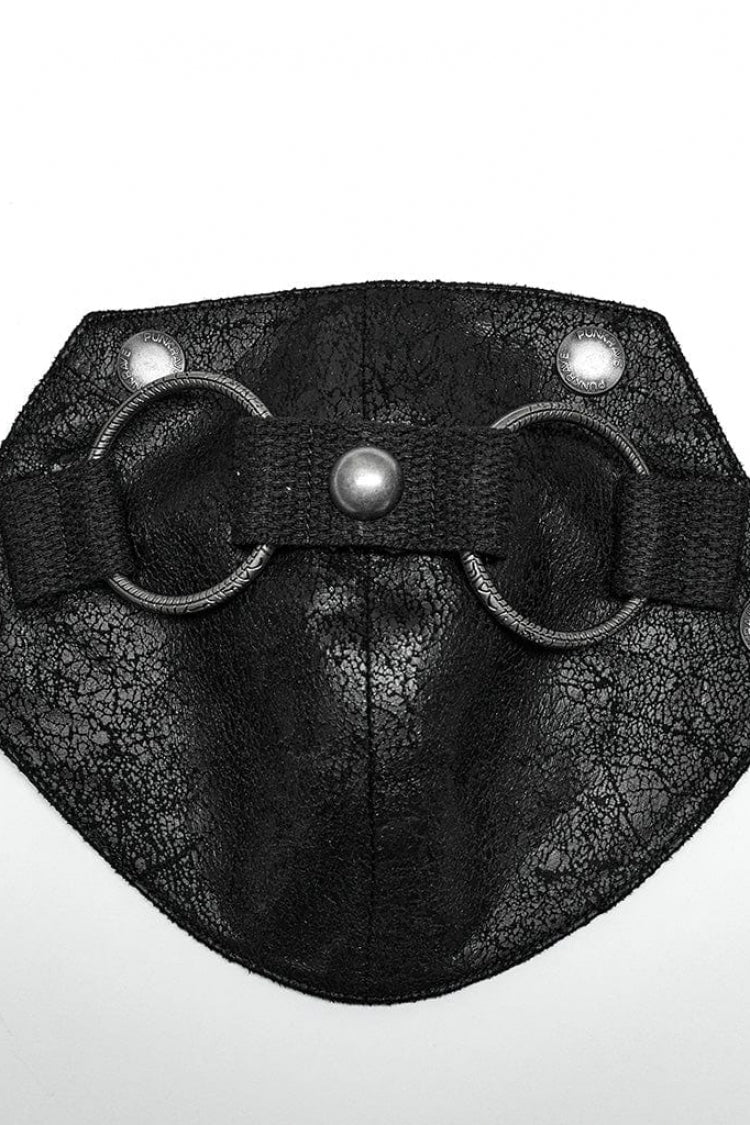 Black Short Sleeves Detachable Shoulder Pad Hollow Steampunk T-shirt