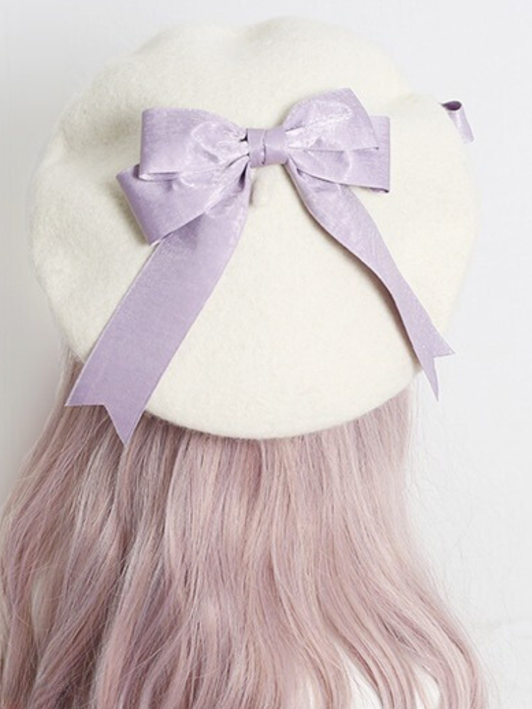 Girly Ribbon Pom-pom Beret