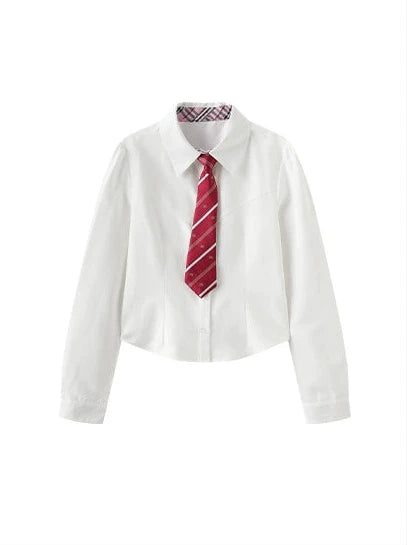 College Style Necktie White Shirt + V-neck Knit Vest Dress