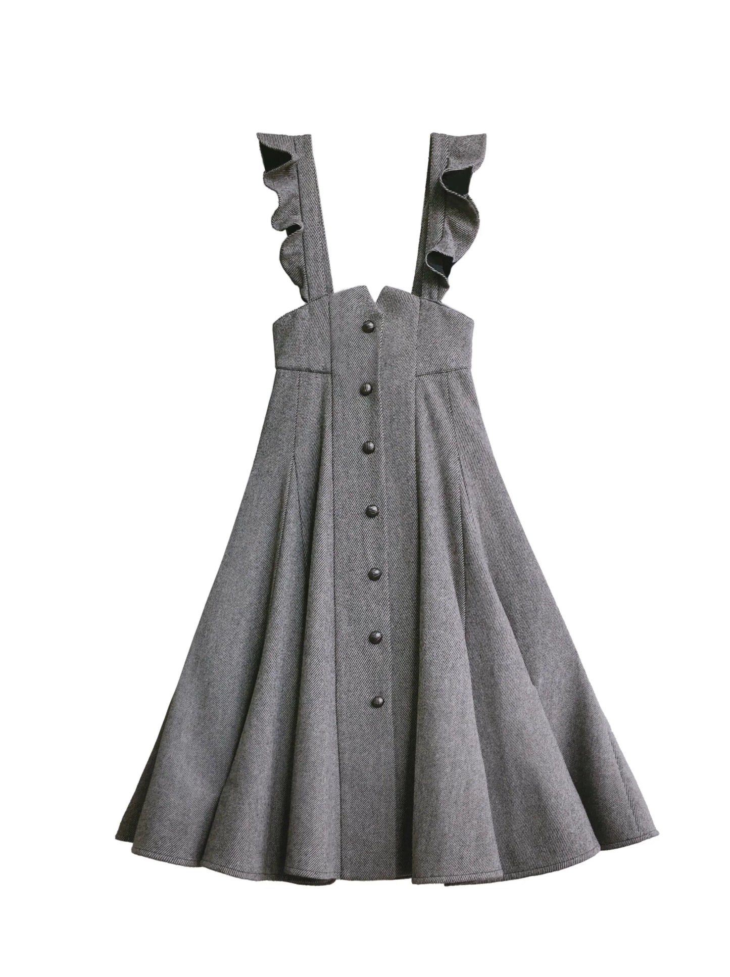 Retro Black Ribbon Volume Sleeve Shirt + Ruffle Shoulder Suspender Skirt