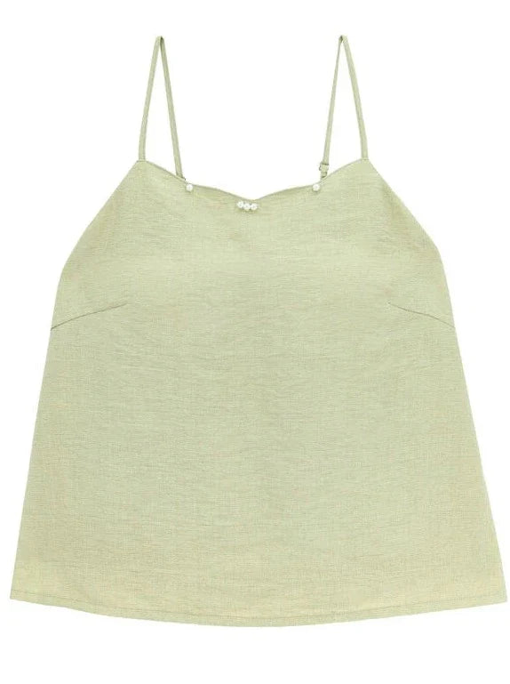 Summer Green Retro Chinese-style Top + Inner Camisole + Long Skirt