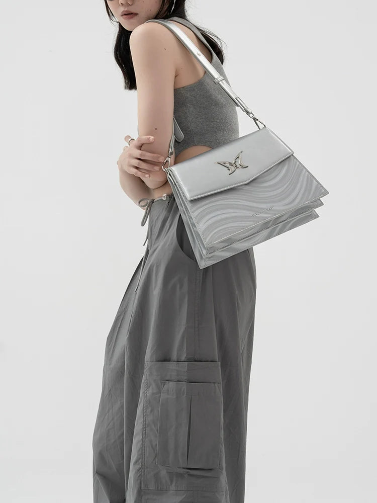 Silver Butterfly Big Shoulder Bag