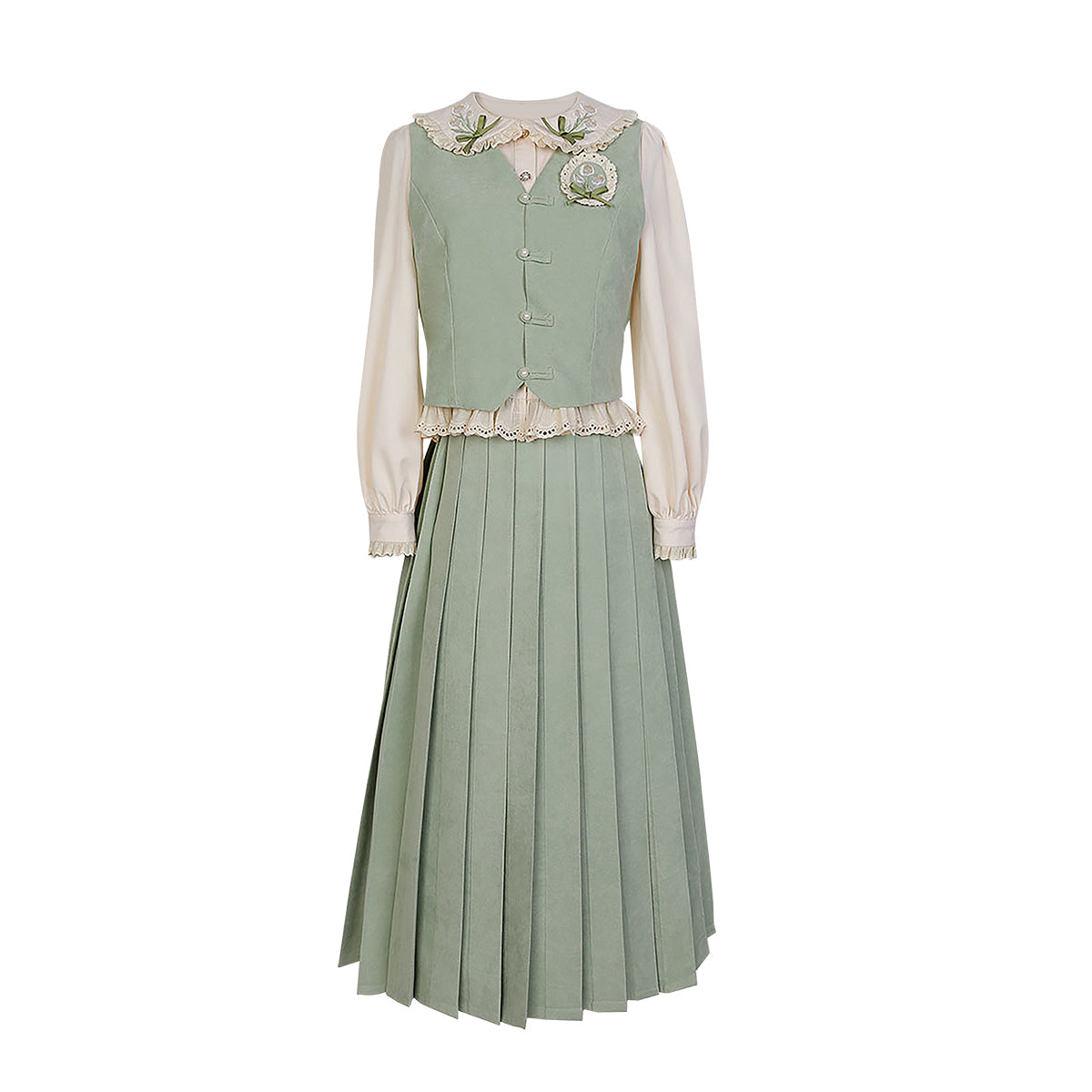 Chinese-style Pleated Skirt Set
