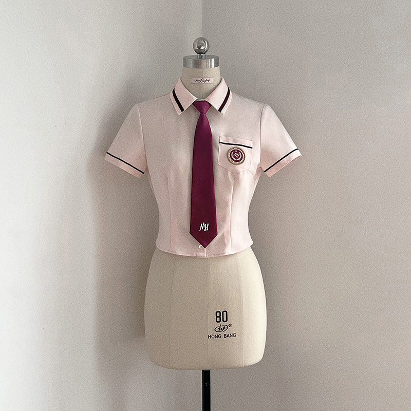 Short Sleeve Slim Waist Shirt + Hip Skirt