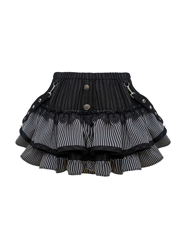 Black Lace Suspender Short Skirt Set