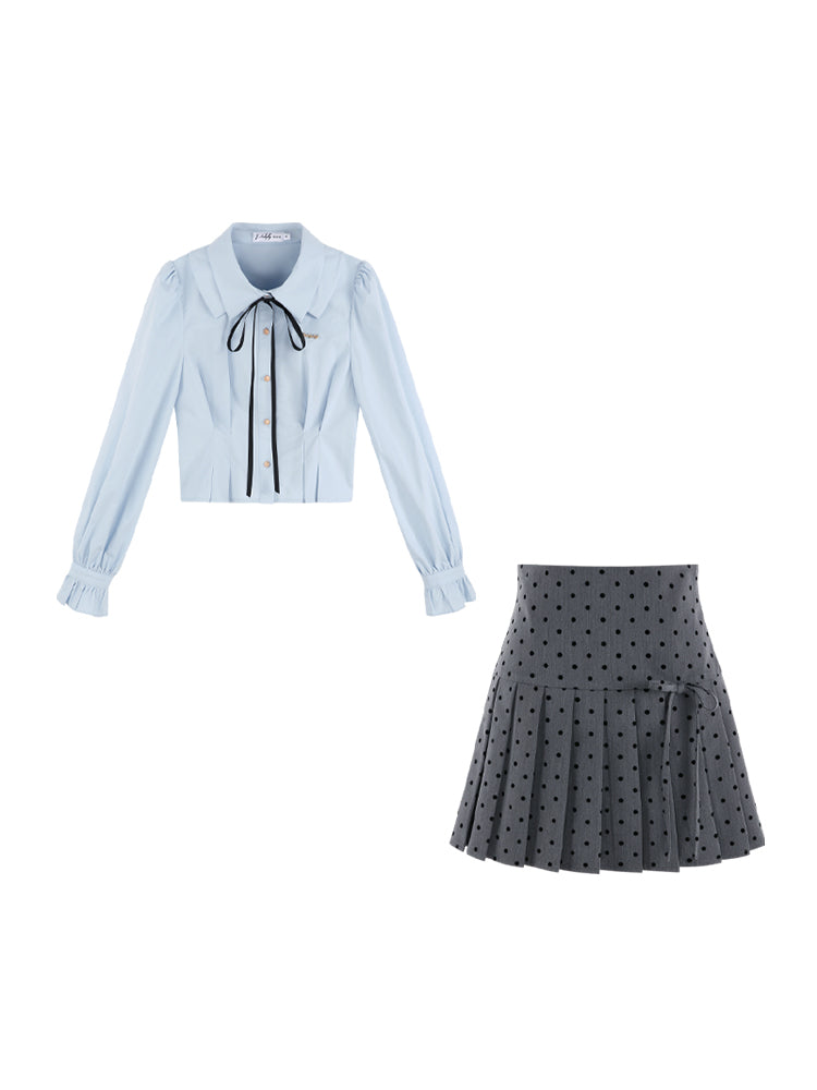 Blue Preppy Two-piece Shirt Skirt Set