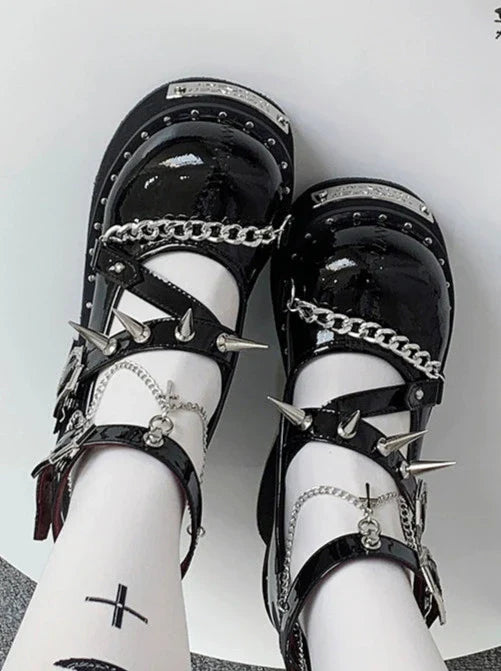Dark Rose Witch Punk Rivet Round Toe Platform Shoes