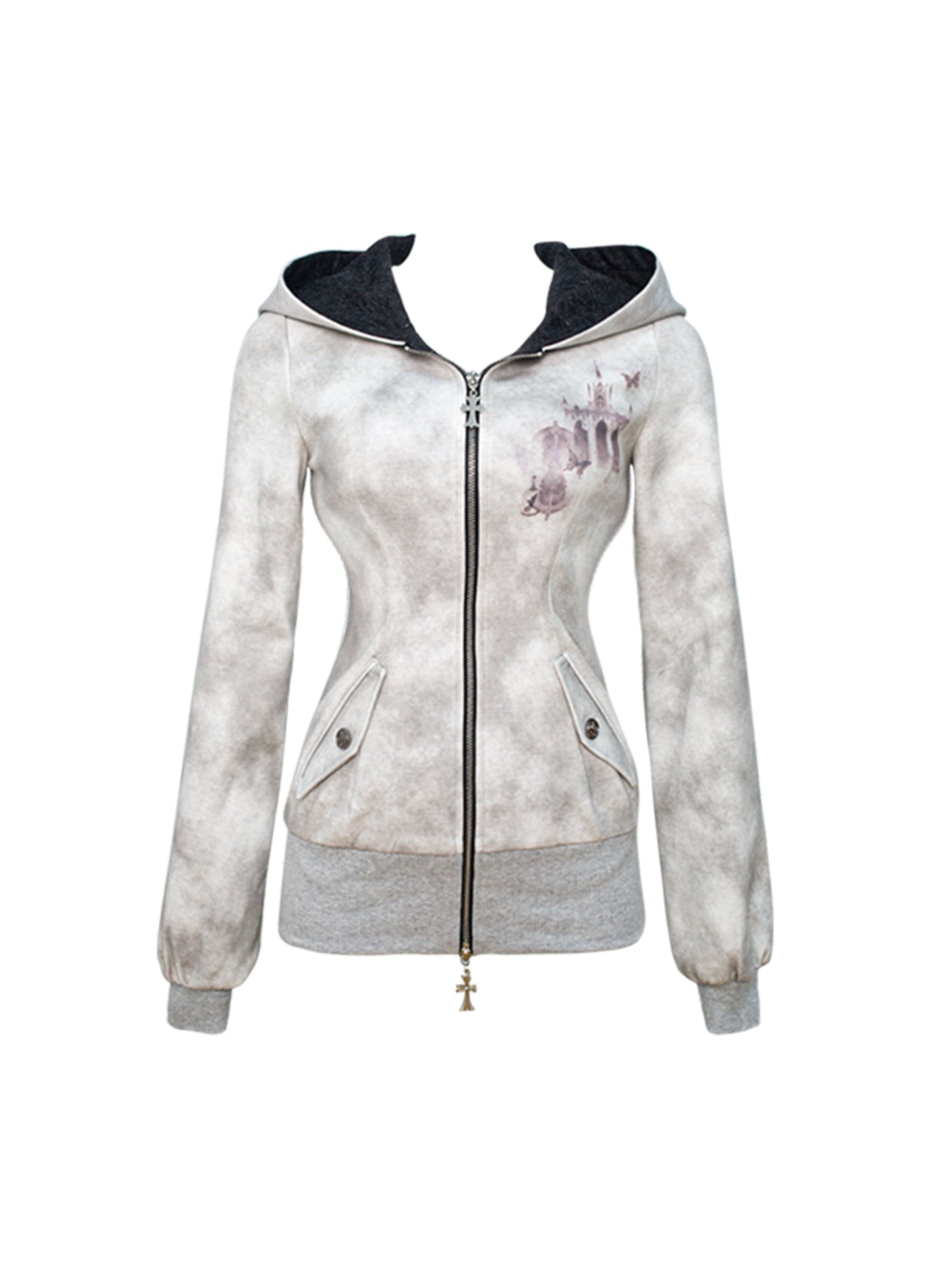 Leopard Print Shorts Grey Hoodie Set