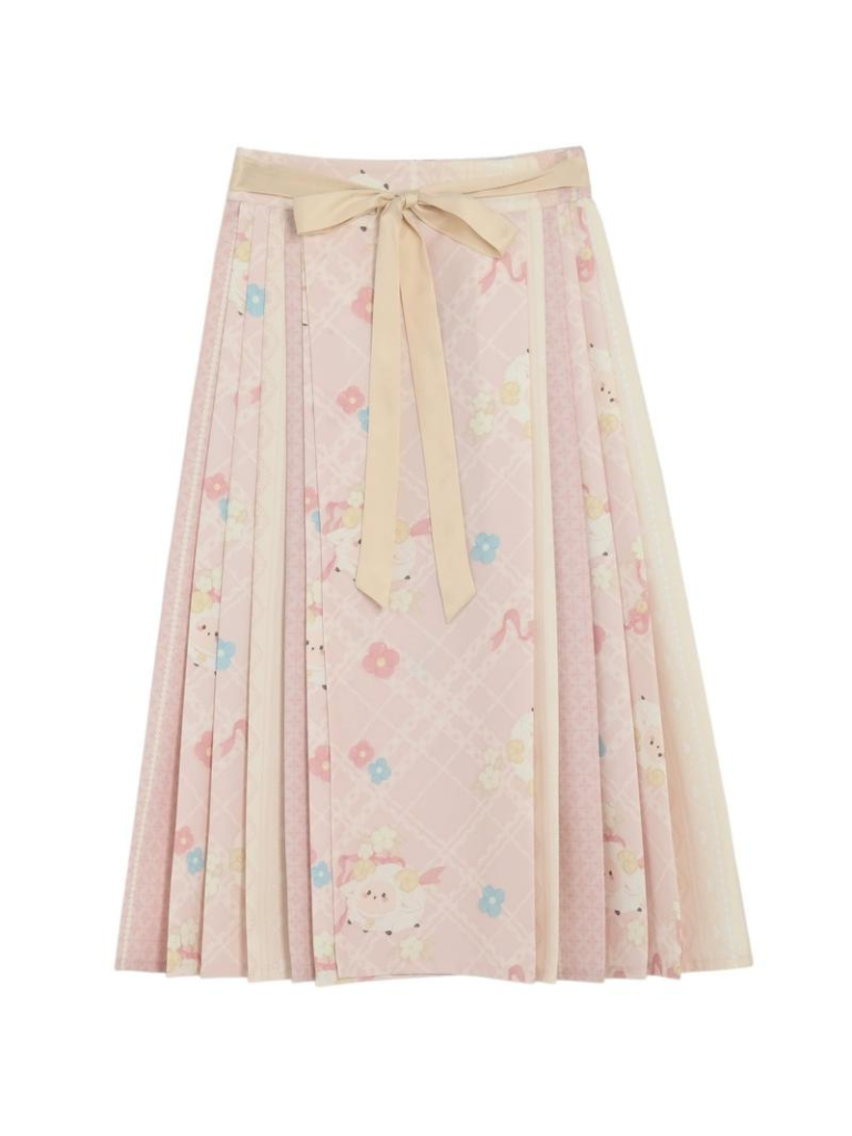 Chinese-style Retro Sheep Fur Vest + Pleated Skirt