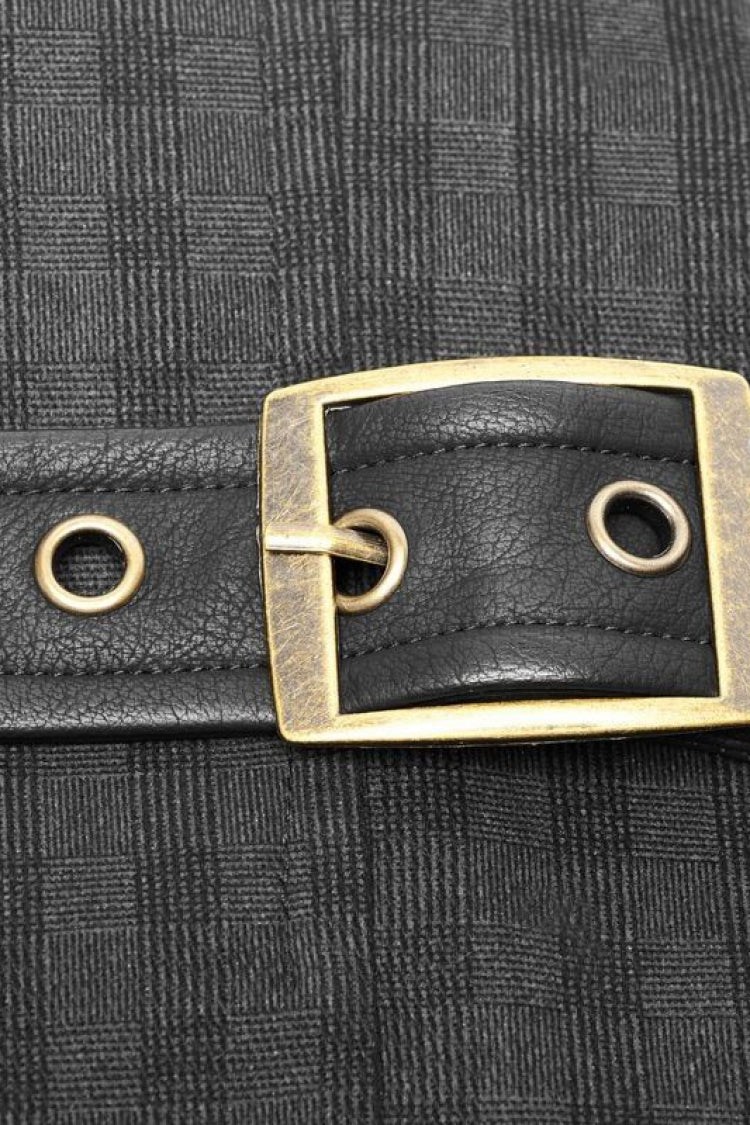 Black V Collar Sleeveless Metal Buckle Steampunk Crossover Formal Vest