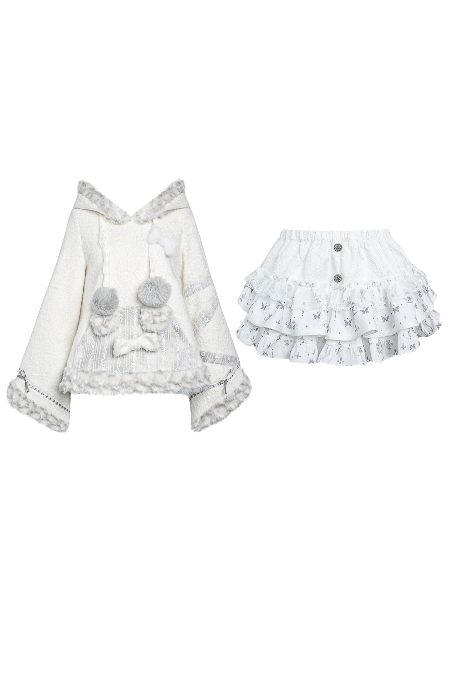 Misty Velvet Bunny Ears Top + Cross Tiered Skirt