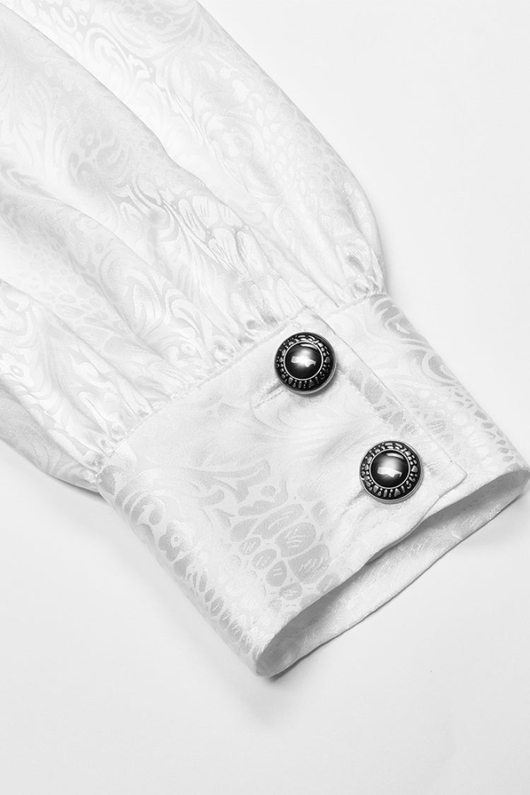White Gothic Jacquard High Collar Front Chest Flounce Retro Metal Button Lantern Sleeve Shirt