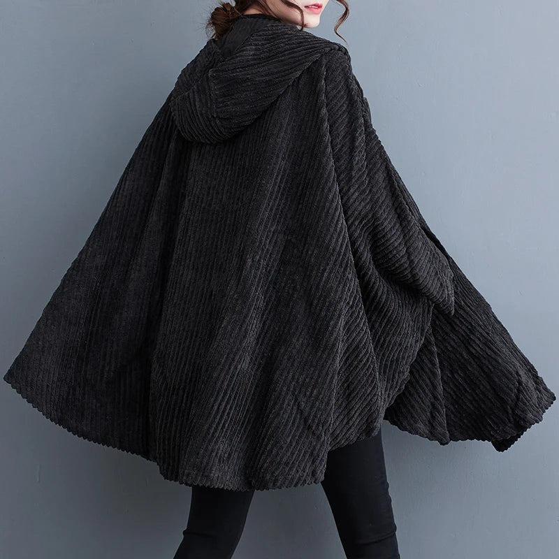 Hooded Zipper Cape Black