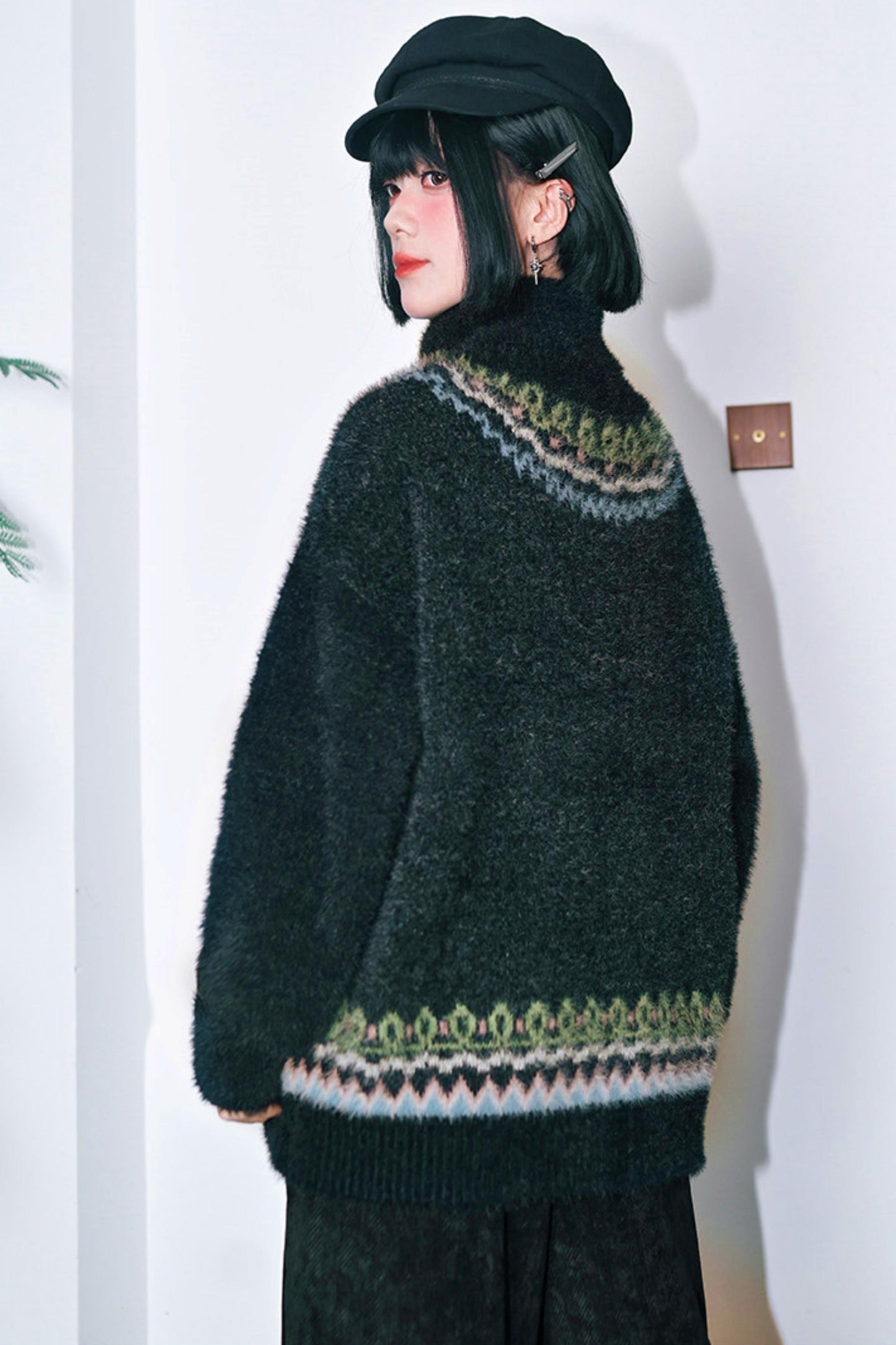 Four Pop Faux Fur Jacquard Sweater