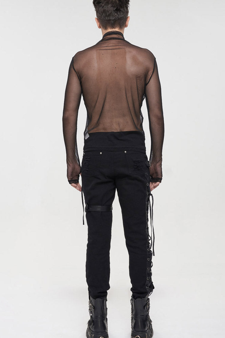 Black Gothic Elasticity Perspective Rhombus Net Yarn Shirt