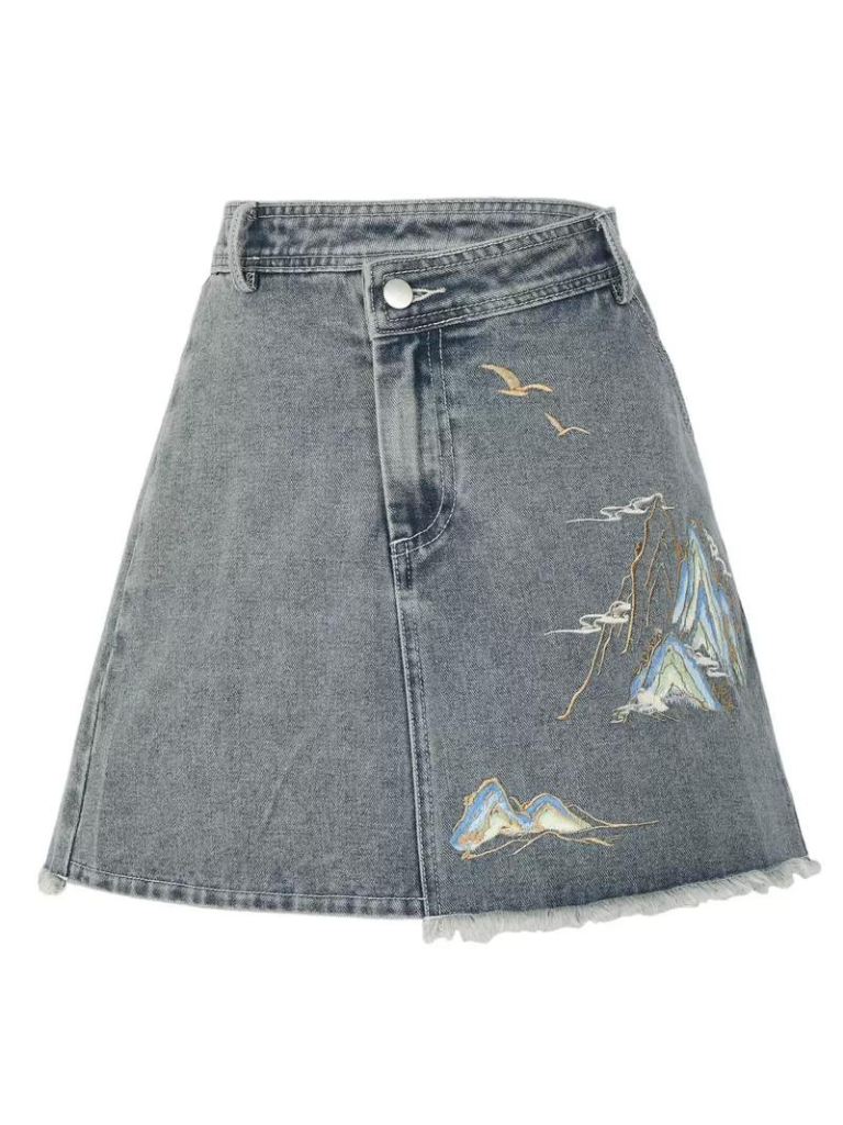 Chinese-style Detachable Collar Denim Jacket Suit