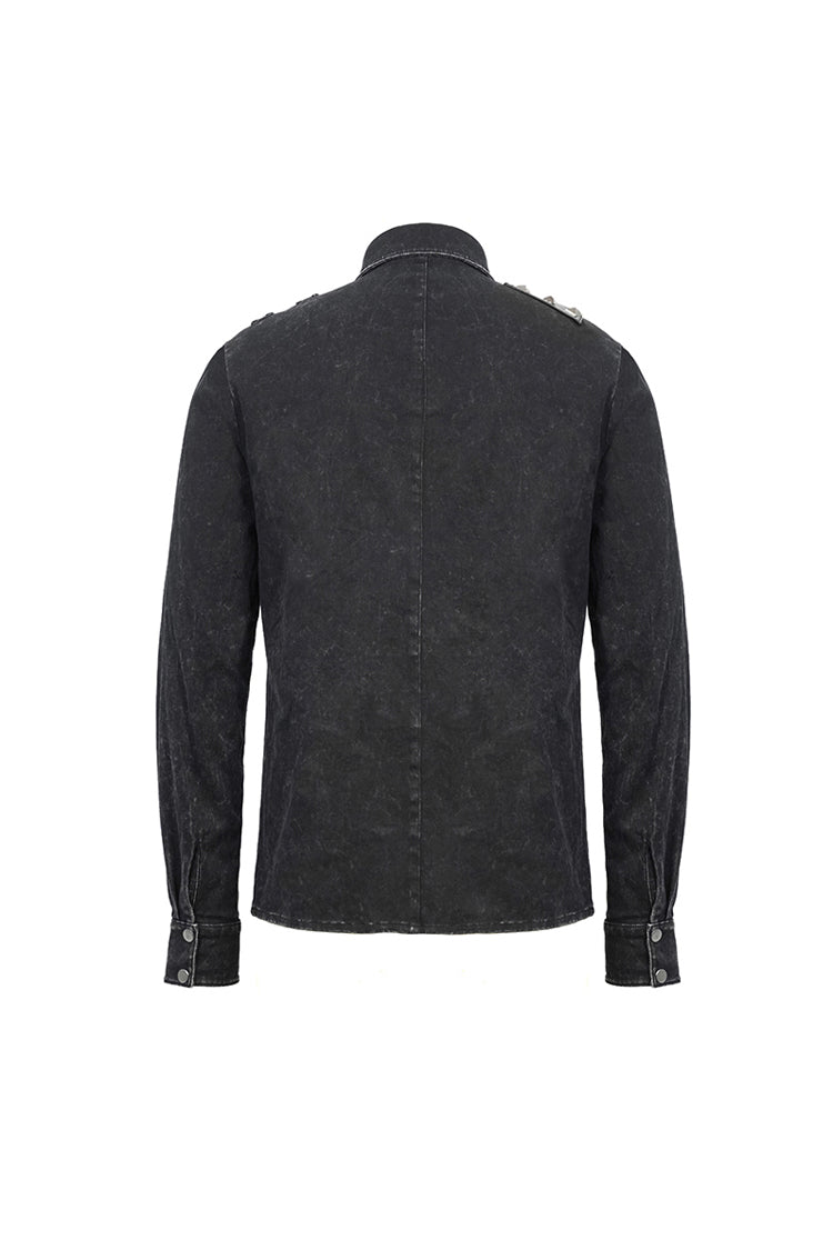Black Asymmetric Left Shoulder Loop Mesh Rivet Snap Button Punk Shirt