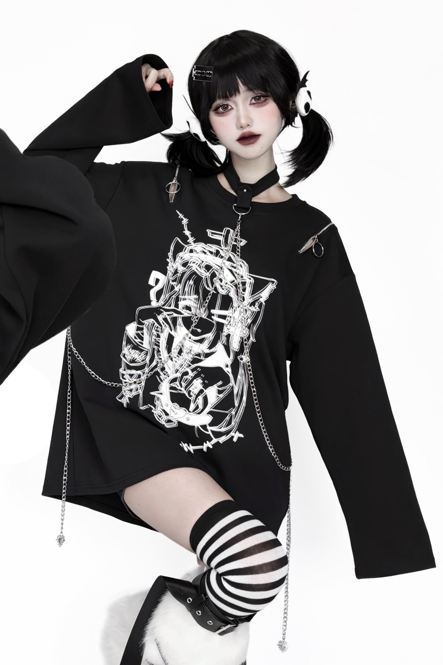 Off-shoulder Subculture Manga Girl Print Top