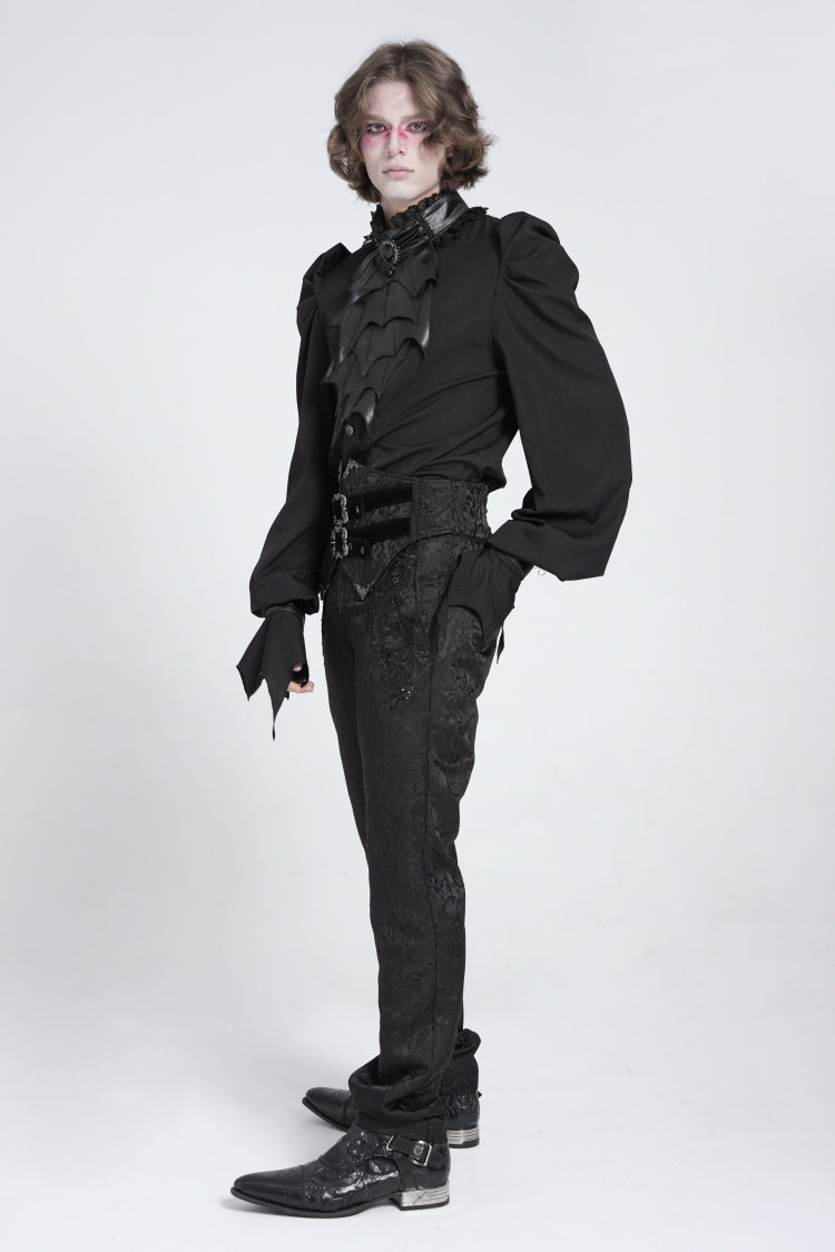 Black Stand Collar Long Puff Sleeves Gothic Batlike Blouse