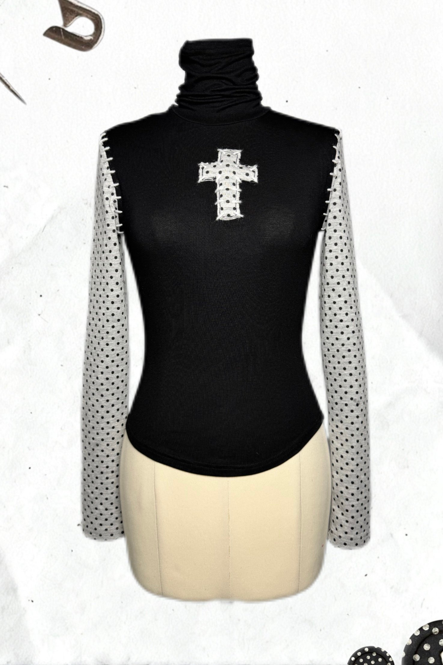 Cross Dot Turtleneck Top + Skirt + Pendant