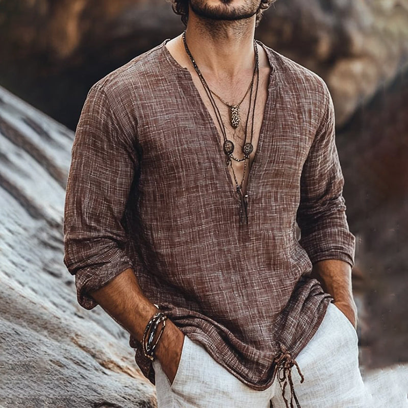 Men's Casual And Comfortable Solid Color Cotton And Linen Shirt elevenforest