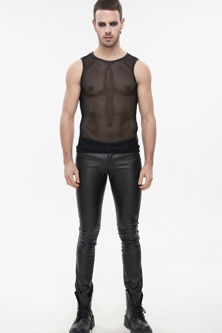 Black Gothic Elasticity Perspective Rhombus Net Yarn Sleeveles T-shirt