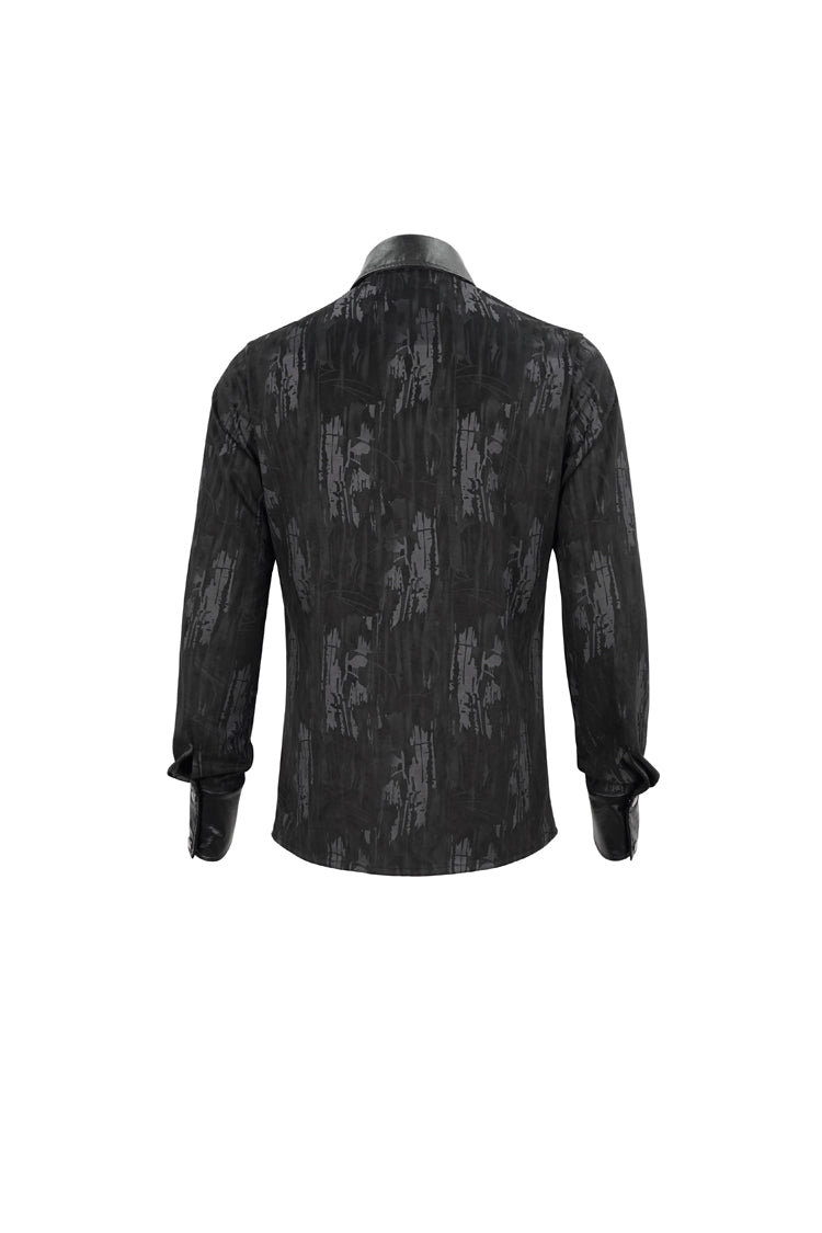 Black Ribbed Metal Chain Hand-painted Velveteen Paneled Leather Punk Shirt
