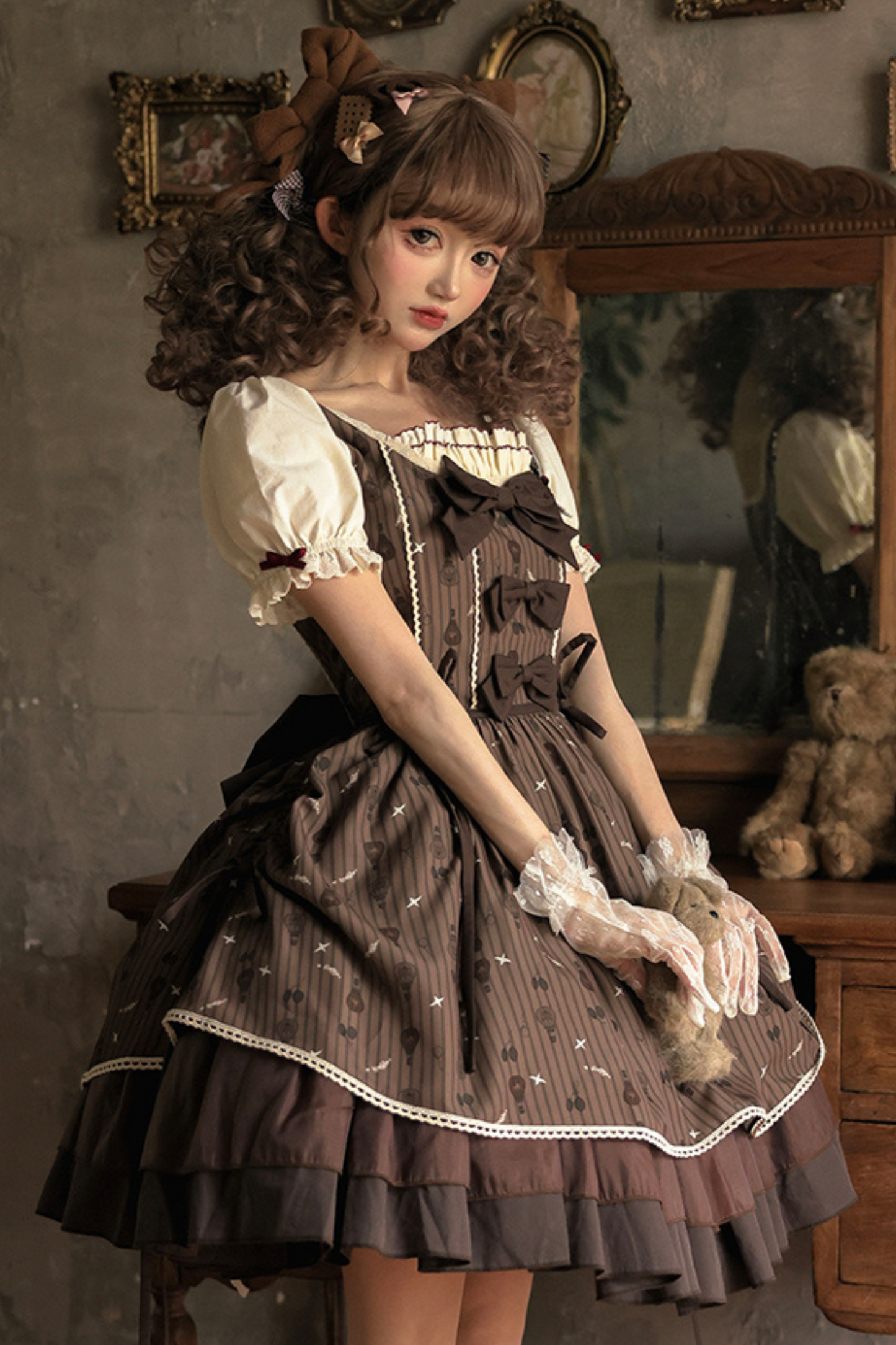 Doll Collar Brown Retro Princess Lolita Dress
