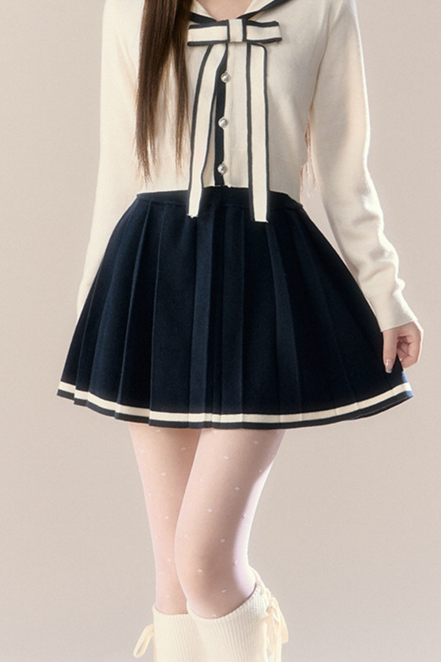 Sailor Ribbon Cardigan + Pleated Skirt