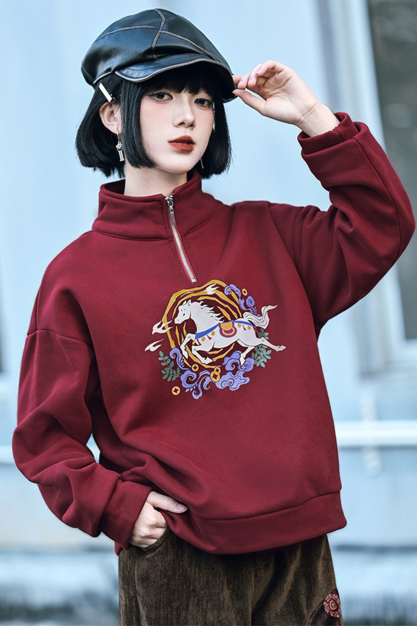 Retro Chinese-style Mode Zip Neck Top