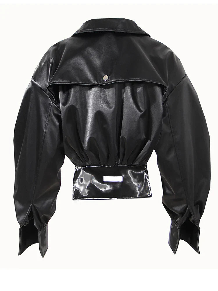 Cropped Leather Jacket Black
