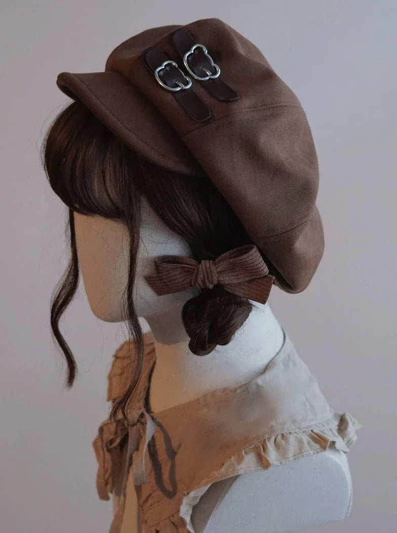 Brown Leather Buckle Casquette