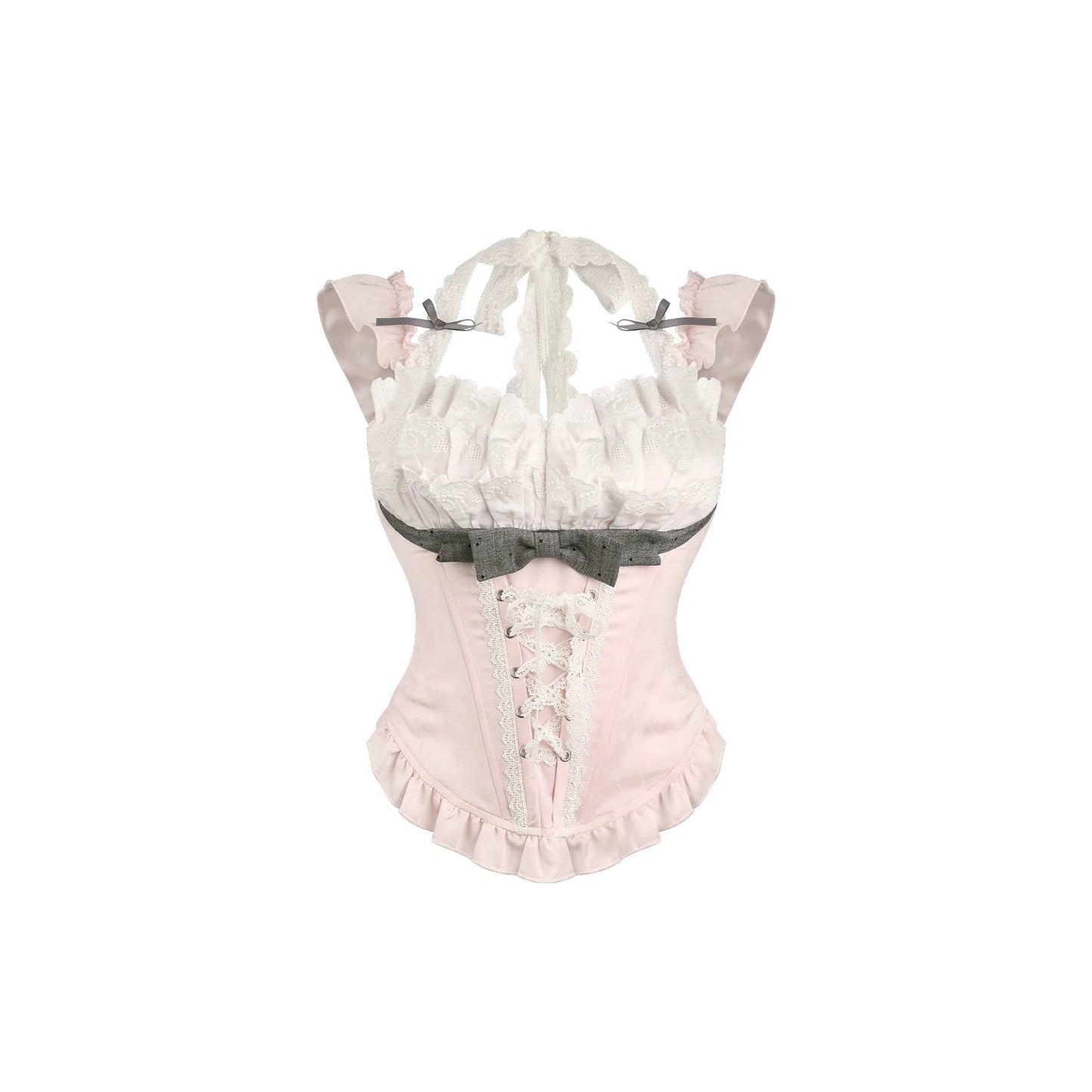 Peach Pink Corset Top + Polka Dot Tiered Skirt