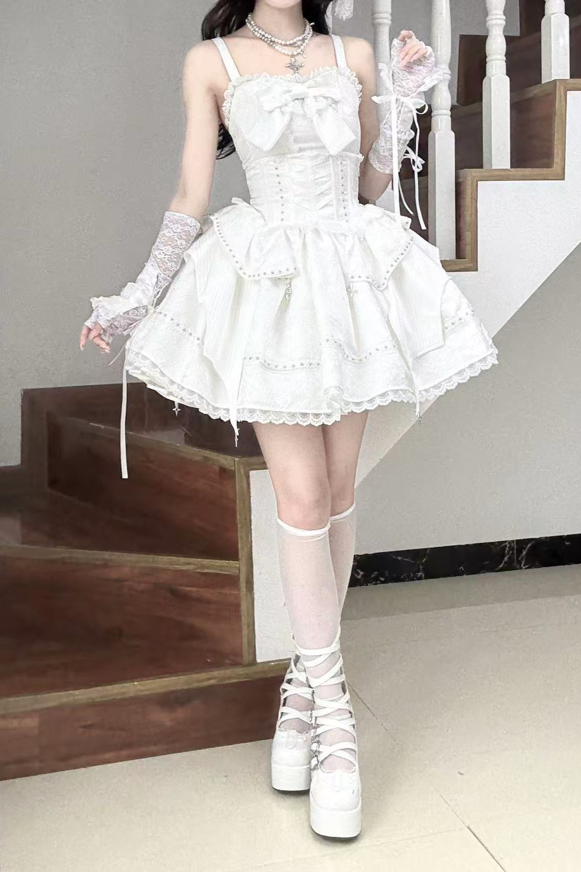 White Gothic Slim Tube Top Skirt Set