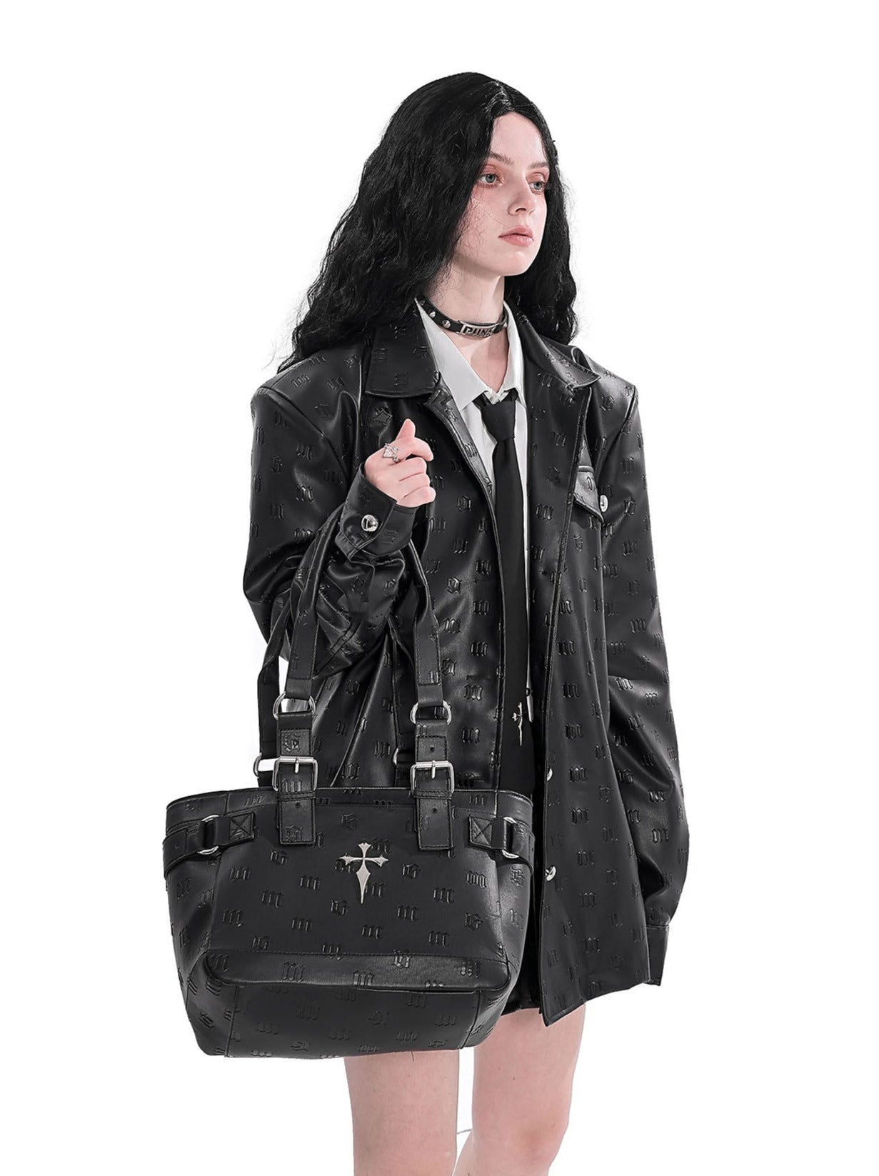 Gothic Cross Embossed Shoulder Bag