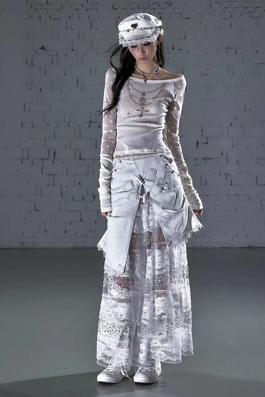 Baroque Flocked Sheer Top
