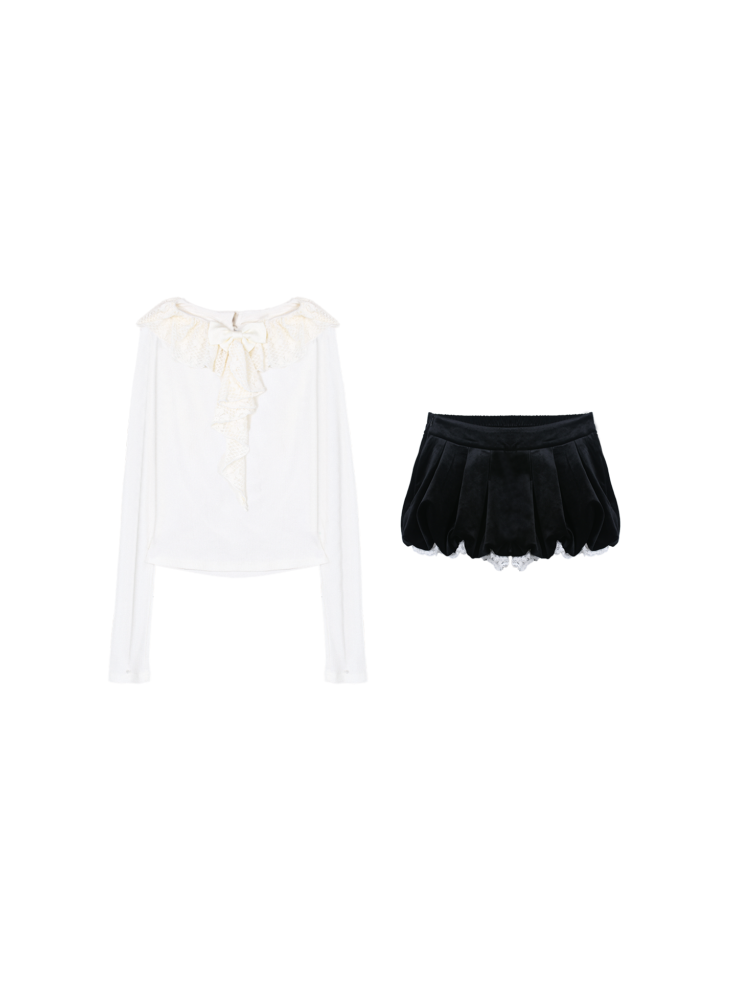 Lace Ruffle Coat + Top + Pants