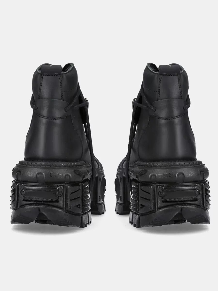 Dark Punk Metal Lace-up Platform Short Boots
