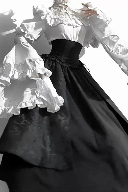 Dark Gothic Lolita Skirt + Ruffle Blouse